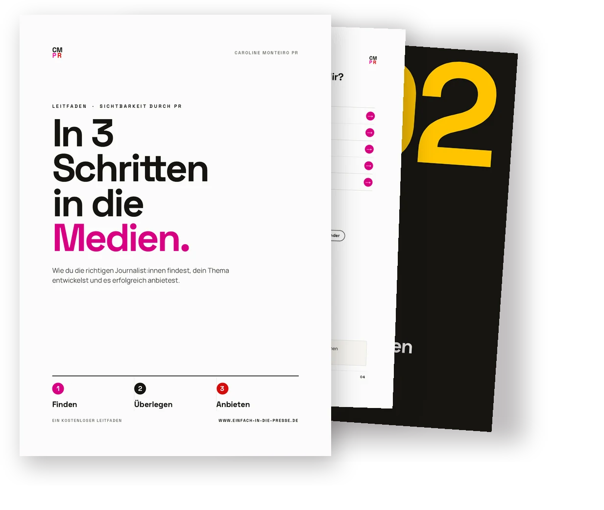 Der Leitfaden „In 3 Schritten in die Medien“ von Caroline Monteiro: Titelseite und Innenseiten